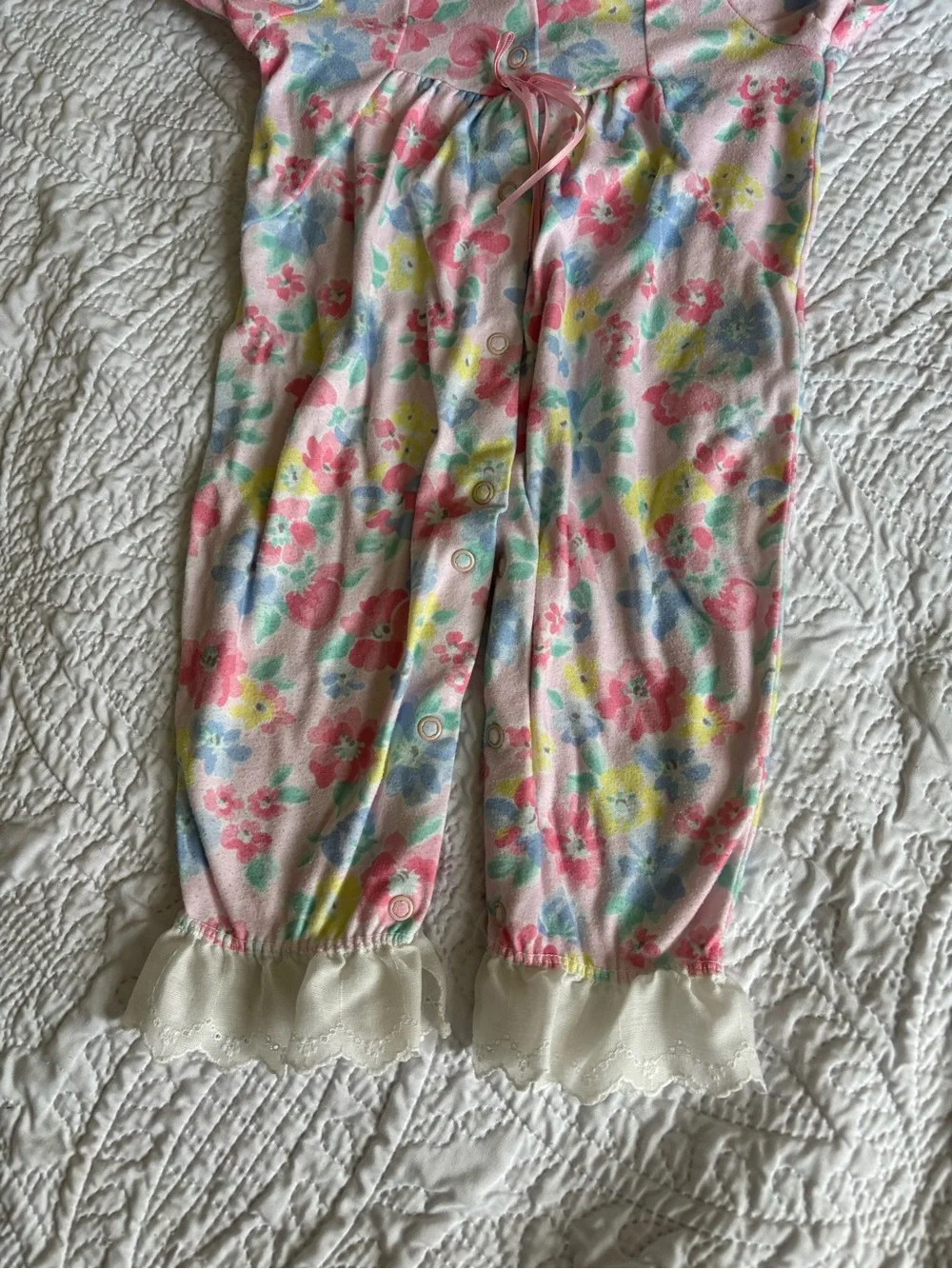 Vintage CartersFloral Baby Romper with Lace Trim - Pink Multicolor
